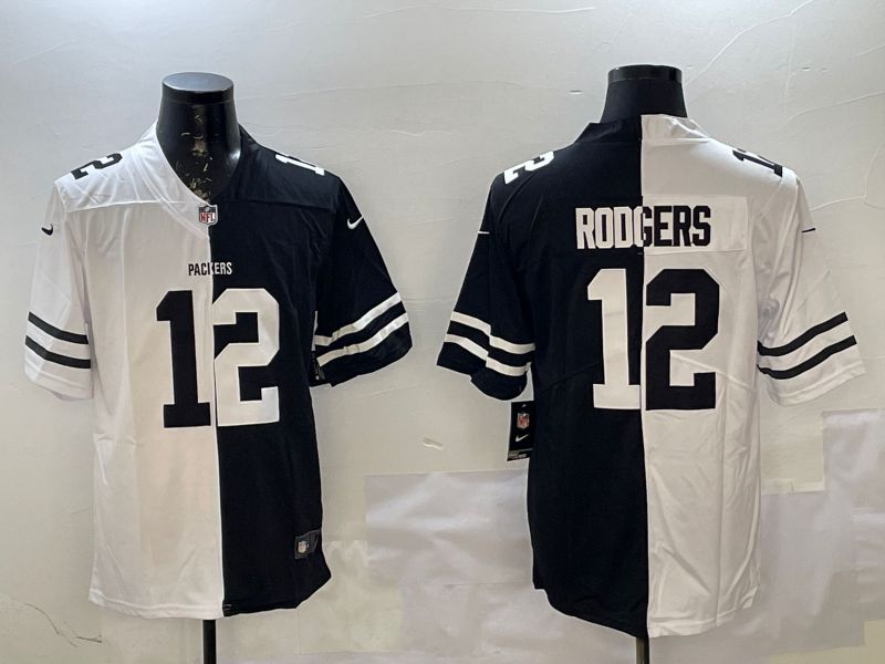 Men Green Bay Packers #12 Rodgers White Black Fashion 2025 Nike Limited NFL Jersey style 1